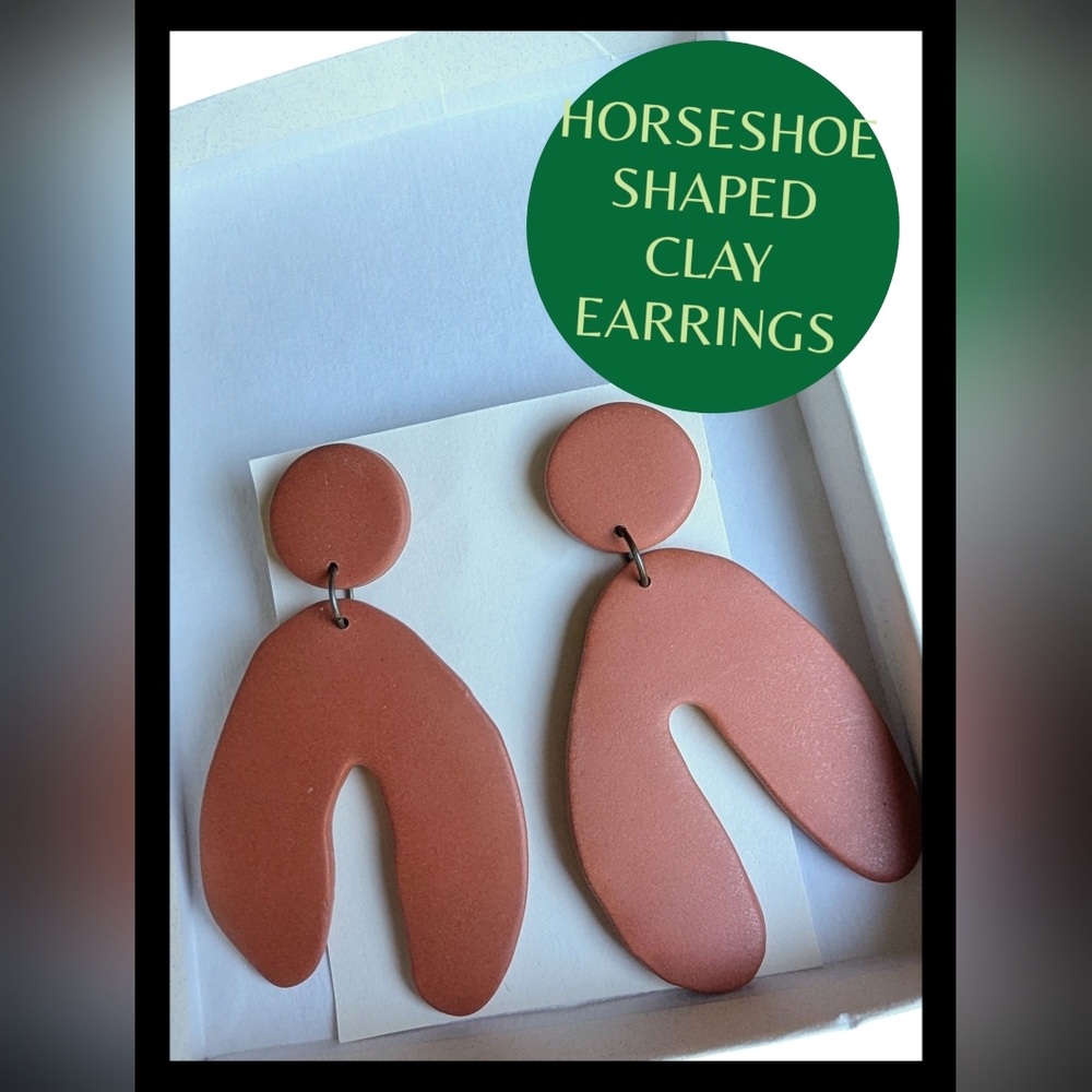 Horseshoe Shaped Clay Earrings.